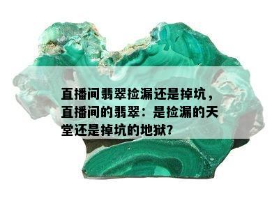 直播间翡翠捡漏还是掉坑，直播间的翡翠：是捡漏的天堂还是掉坑的地狱？