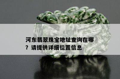 河东翡翠珠宝地址查询在哪？请提供详细位置信息