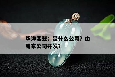 华洋翡翠：是什么公司？由哪家公司开发？