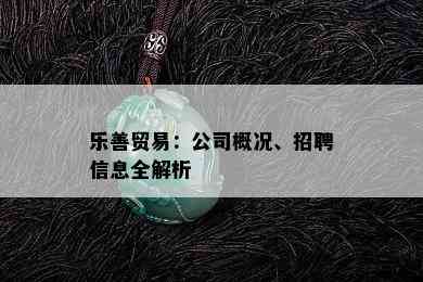 乐善贸易：公司概况、招聘信息全解析