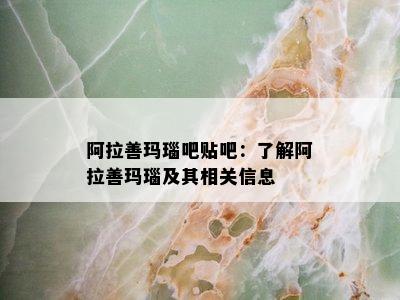 阿拉善玛瑙吧贴吧：了解阿拉善玛瑙及其相关信息