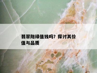 翡翠阳绿值钱吗？探讨其价值与品质