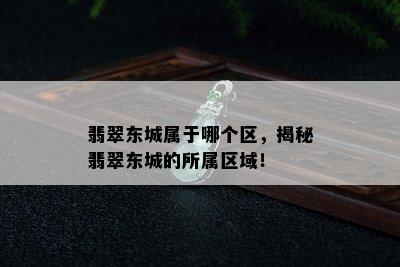 翡翠东城属于哪个区，揭秘翡翠东城的所属区域！