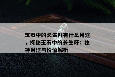 玉石中的长生籽有什么用途，探秘玉石中的长生籽：独特用途与价值解析