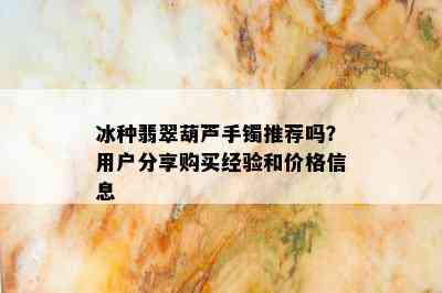 冰种翡翠葫芦手镯推荐吗？用户分享购买经验和价格信息