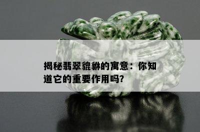 揭秘翡翠貔貅的寓意：你知道它的重要作用吗？