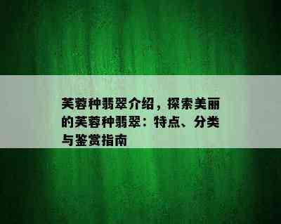 芙蓉种翡翠介绍，探索美丽的芙蓉种翡翠：特点、分类与鉴赏指南