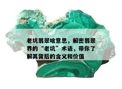 老坑翡翠啥意思，解密翡翠界的“老坑”术语，带你了解其背后的含义和价值