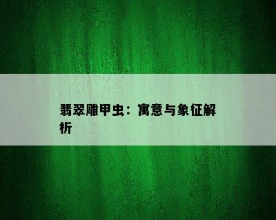 翡翠雕甲虫：寓意与象征解析