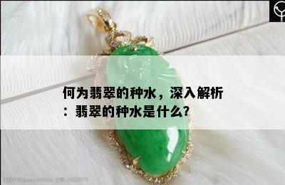 何为翡翠的种水，深入解析：翡翠的种水是什么？