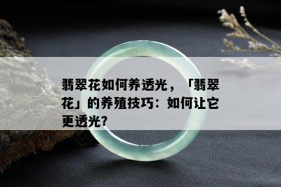 翡翠花如何养透光，「翡翠花」的养殖技巧：如何让它更透光？