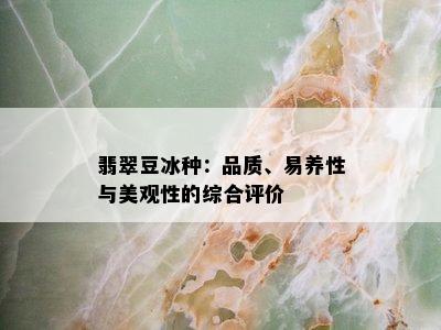 翡翠豆冰种：品质、易养性与美观性的综合评价