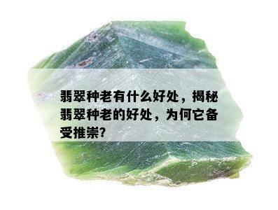 翡翠种老有什么好处，揭秘翡翠种老的好处，为何它备受推崇？