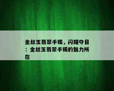 金丝玉翡翠手镯，闪耀夺目：金丝玉翡翠手镯的魅力所在