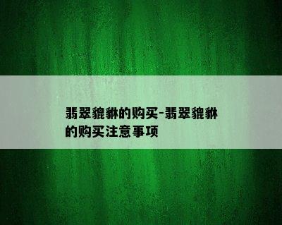 翡翠貔貅的购买-翡翠貔貅的购买注意事项